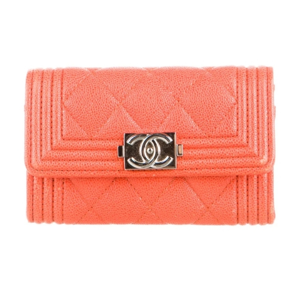 CHANEL 2020 Orange Leather Compact Wallet Card Holder